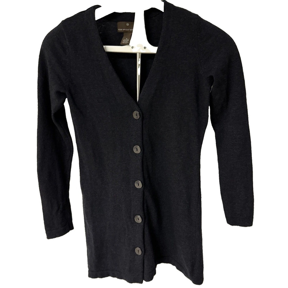 Fenn Wright Manson V-Neck Cardigan Women's Sz Small Dark Gray/Black Angora Wool